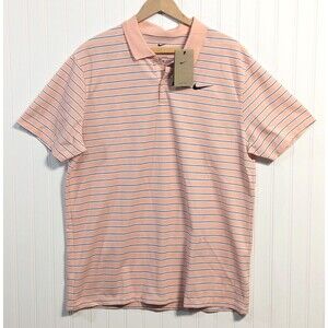 Nike Dri-Fit Men's Golf Polo Shirt Peach Blue Stripe Size Large NWT